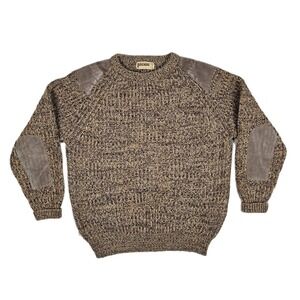 Vtg Brenire Sweater XL Scotland Shooting Marled Knit Leather Patches Military